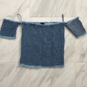Denim off the shoulder scrunched top